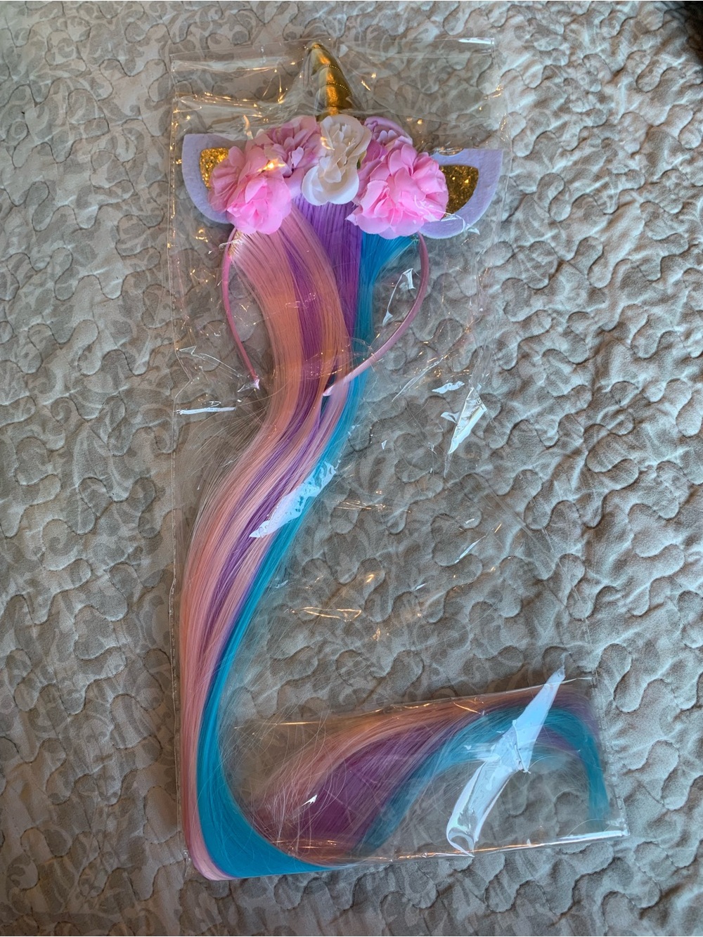 Unbranded Kids Unicorn Headband with Pink, Purple & Blue Hair Extension